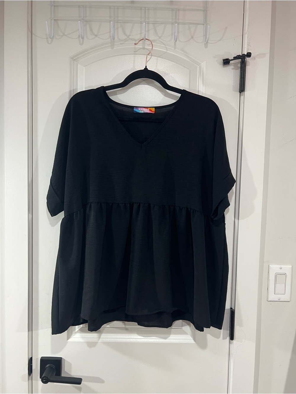 Relaxed Black V-Neck Baby Doll Top